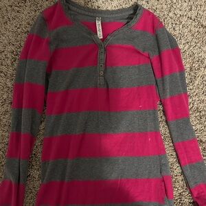 Striped Pink and Gray Long Sleeve Shirt
